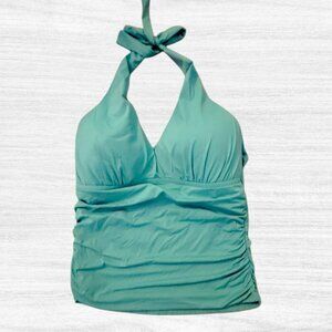 LA BLANCA Island Goddess Halter Tankini Top Sage Sea Green 34DD